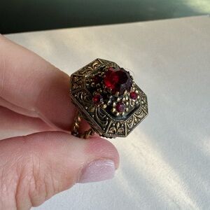 Vintage adjustable size ring with red crystals